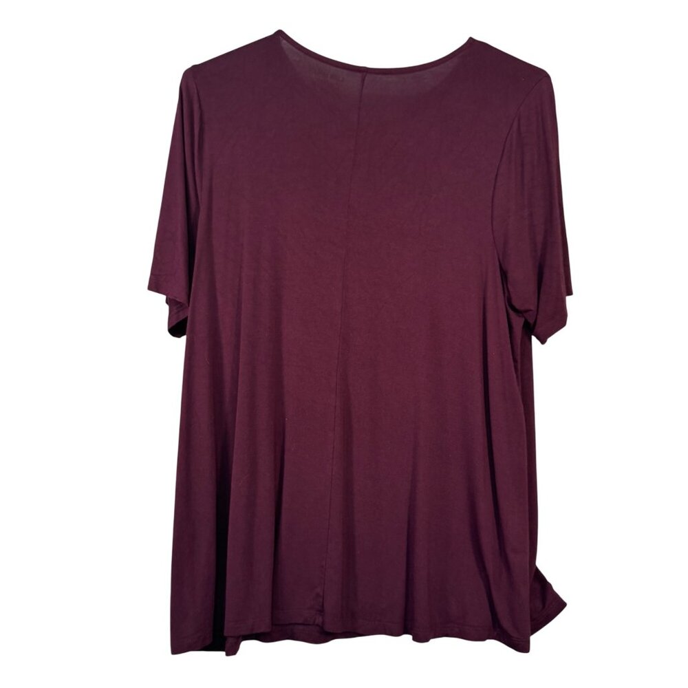 LANE BRYANT Womens Size 18/20 Burgundy Tie Neck Short Sleeve Top - Picture 4 of 4